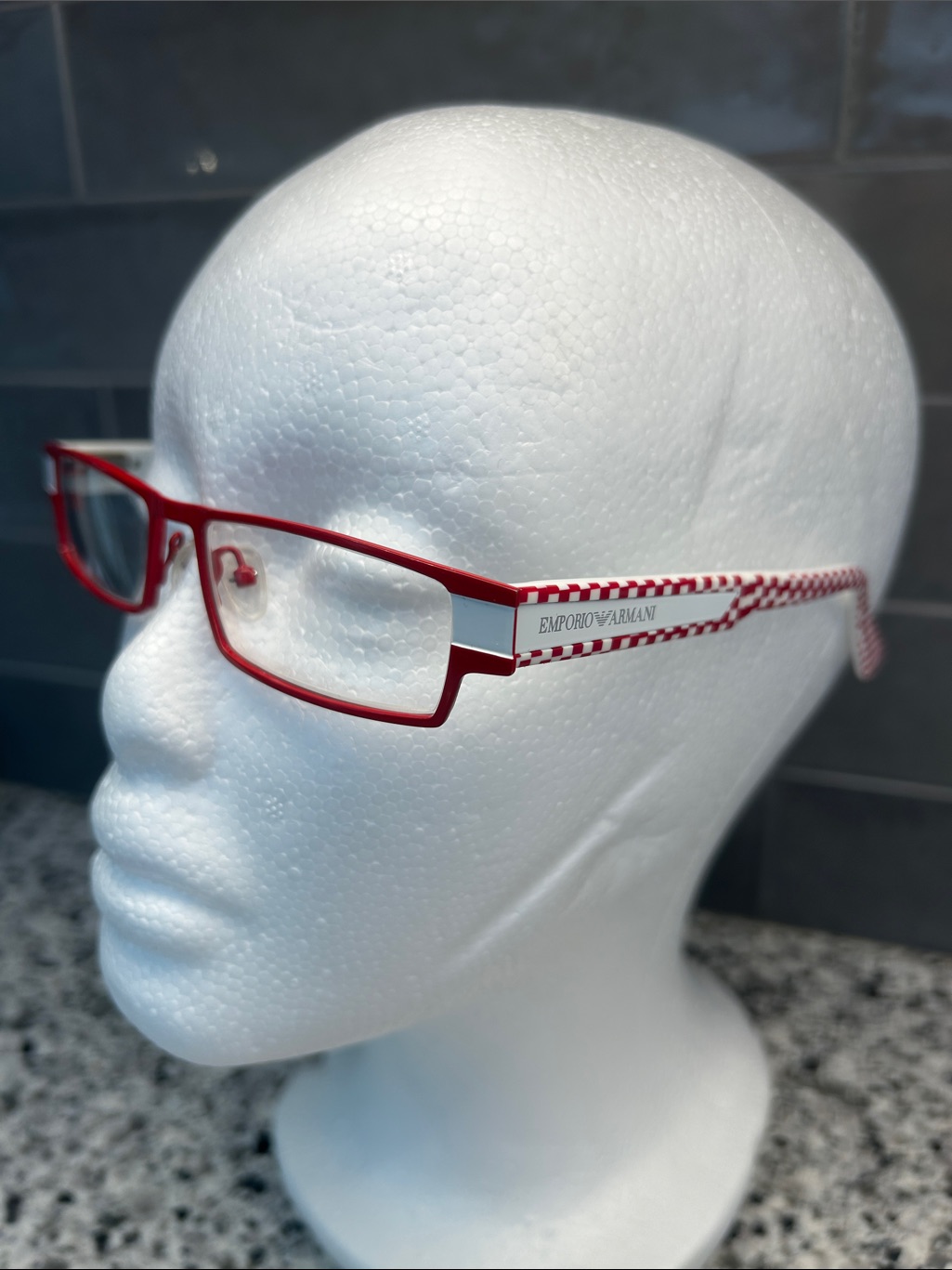 Emporio Armani Red And White Slim Rectangular Glasses